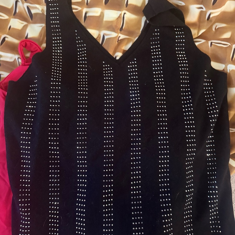 Black V-Neck Studded Women's Tank Top